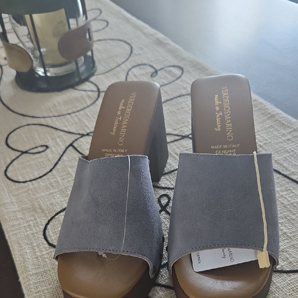 NWT Genuine Leather Made in Italy Gray Blue  Women Shoes.